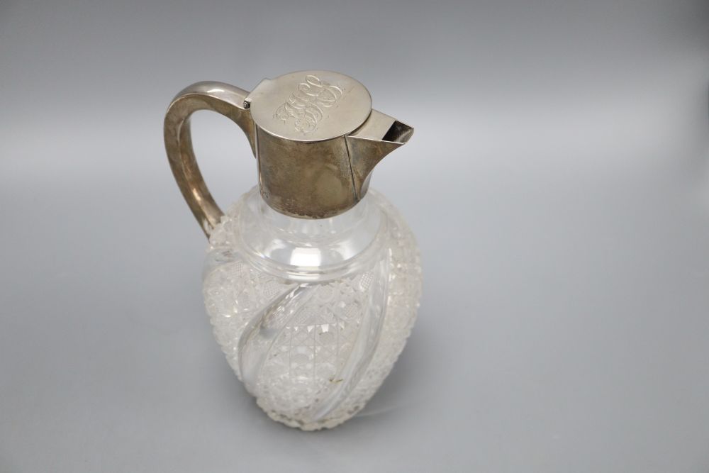 A Victorian silver mounted cut glass claret jug, makers Hukin & Heath, London 1891, H.23cm